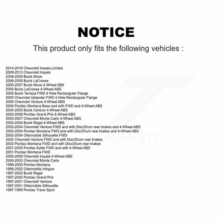 Kugel Front Rear Wheel Bearing & Hub Assembly Kit For Chevrolet Impala Pontiac Grand Prix Buick K70-101173
